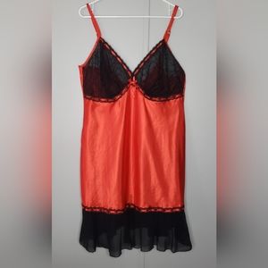Cacique Red and Black Silky Lace Slip Dress